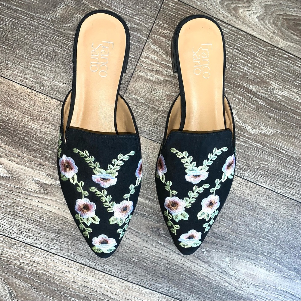 Franco Sarto Mule Embroidered Flat Ship On Shoes